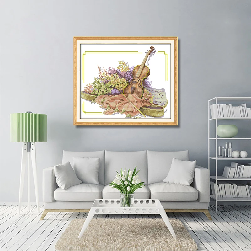 GG скрипка и цветы вышивка крестиком Счетный крест Наборы Вышивка крестом для