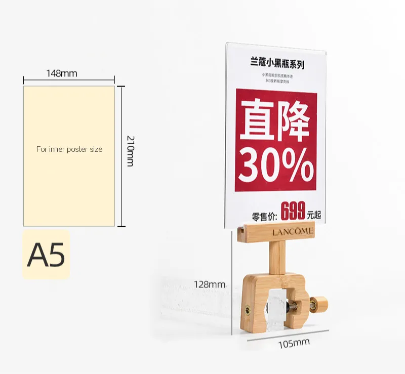 Деревянный зажим на круглой квадратной полке трубчатое крепление A5 A4 акриловый