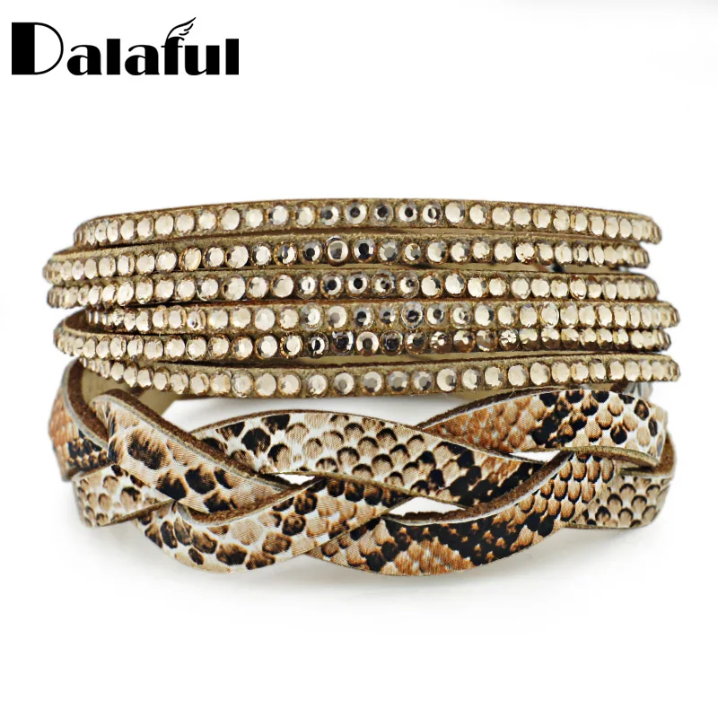 Женские многослойные плетеные браслеты из кожи с кристаллами и кнопками