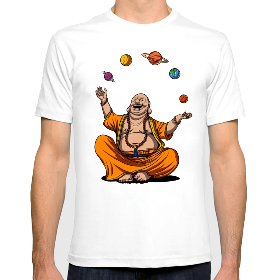

New Fashion men Summer Zen Yoga Buddha Juggling Space Planets Meditation T-Shirt printed male Retro Style casual Novelty