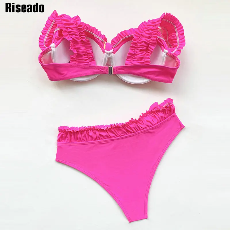 

Riseado Push Up Bikini Ruffle Swimsuit Women Swimwear Bandeau Bathing Suit High Waisted Beachwear Bow Sexy Biquini 2021 Summer