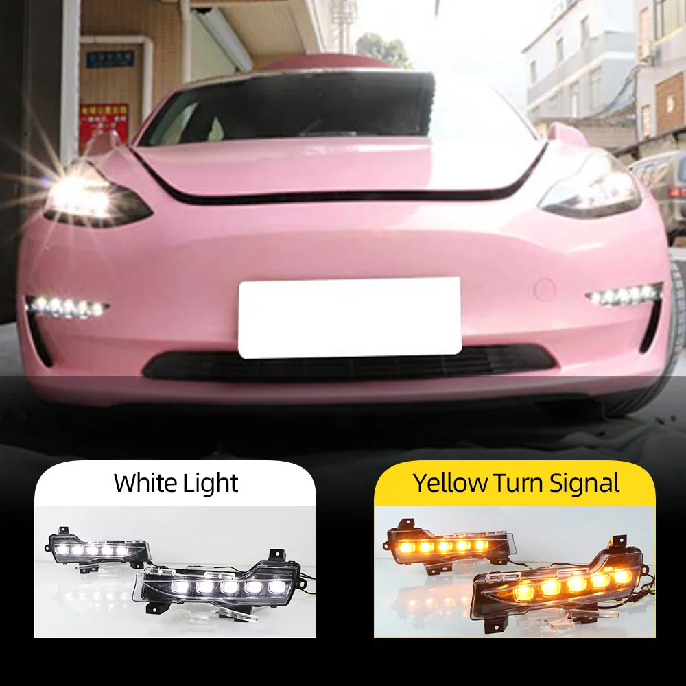 

A pairFlashing Car 1 Set for Tesla Model 3 Car Drl Daytime Running Lights Led Daylight Fog Lamp Turn Signal