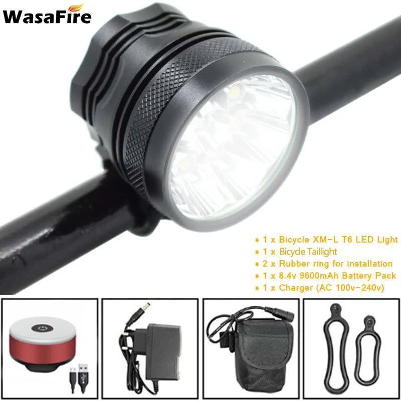 

WasaFire 15000 люмен 9 * XML T6 светильник режима MTB велосипед передняя фара 18650 Аккумуляторный блок + зарядное устройство + светильник