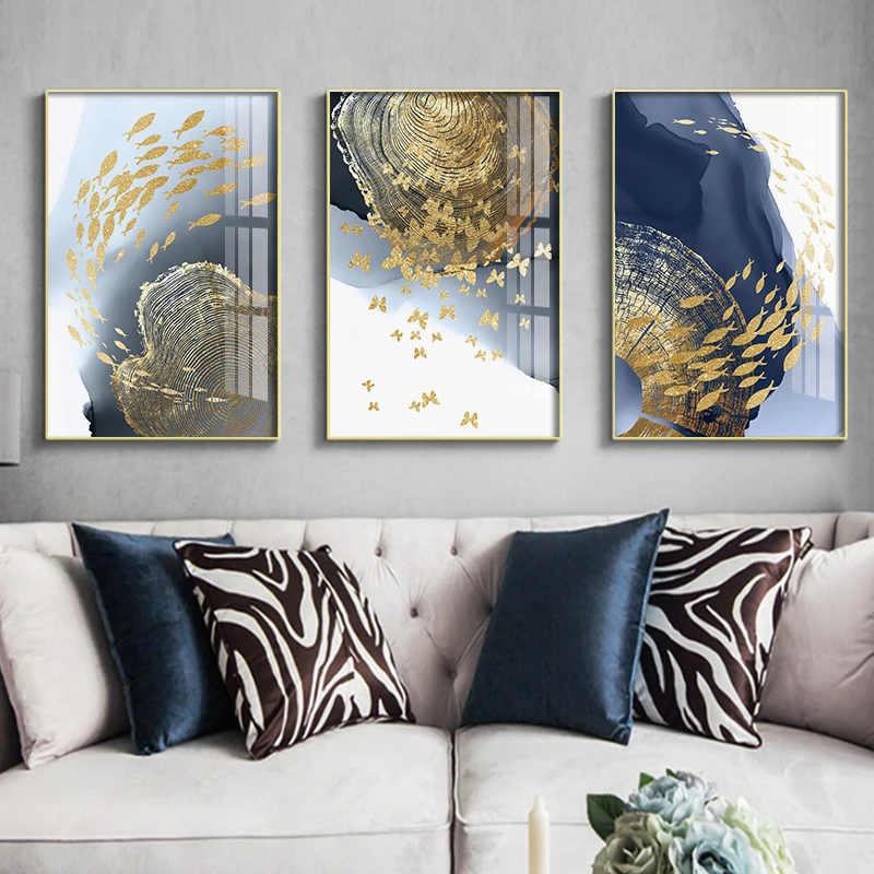 Рождественская Картина на холсте Золотая Бабочка рыба плакат современная