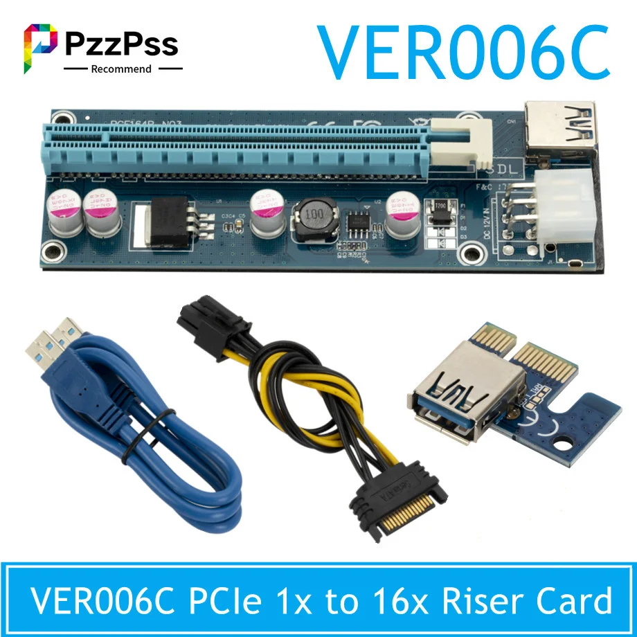 

PzzPss 10 шт. VER006C PCIe 1x до 16x Экспресс Райзер карта графическая pci-e Райзер удлинитель 60 см USB 3,0 кабель SATA до 6 контактов питания для