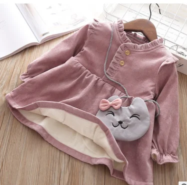 Новое однотонное платье для малышей, vestido infantil платье с длинными рукавами для девочек осенне-зимнее бархатное детское цельнокроеное платье, подарок - Цвет: Лаванда