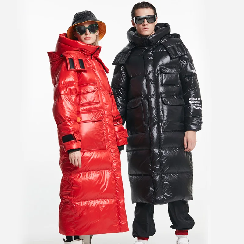 Женское пуховое пальто на 90% белом утином пуху Свободное длинное парка большого