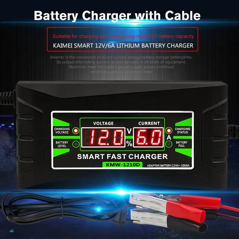 Automatic Full Smart 12V 6A Lead Acid / GEL Car Battery Charger W LCD Display US EU Plug Quick | Инструменты