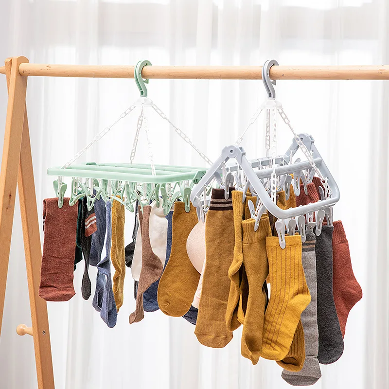 

Clothespin Multifunctional Square Plastic Household 32 Clip Folding Hanger