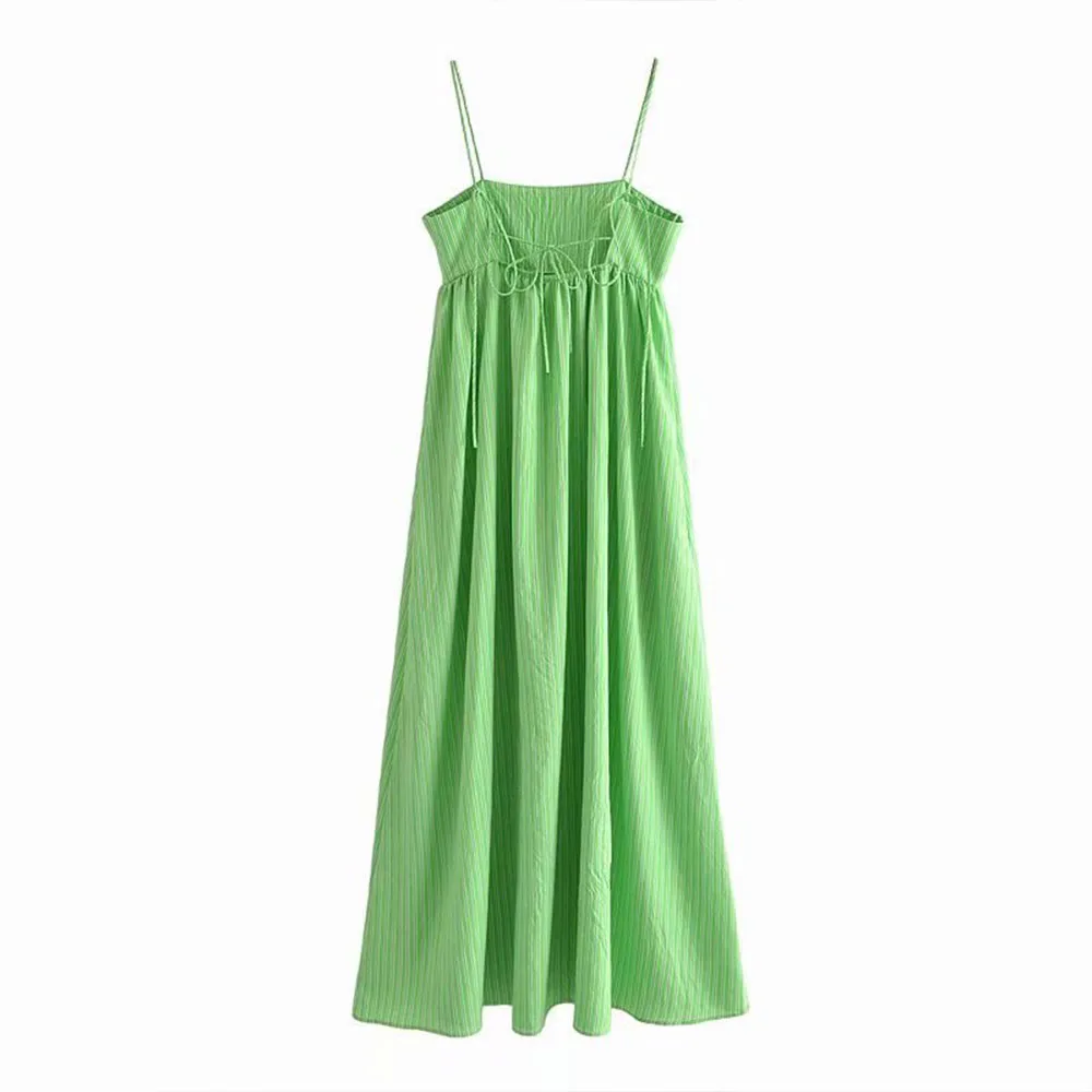 

Za Women 2021 Chic Fashion With Sleeveless stripe Midi Dress Vintage Backless Thin Straps Female Dresses Vestidos Mujer