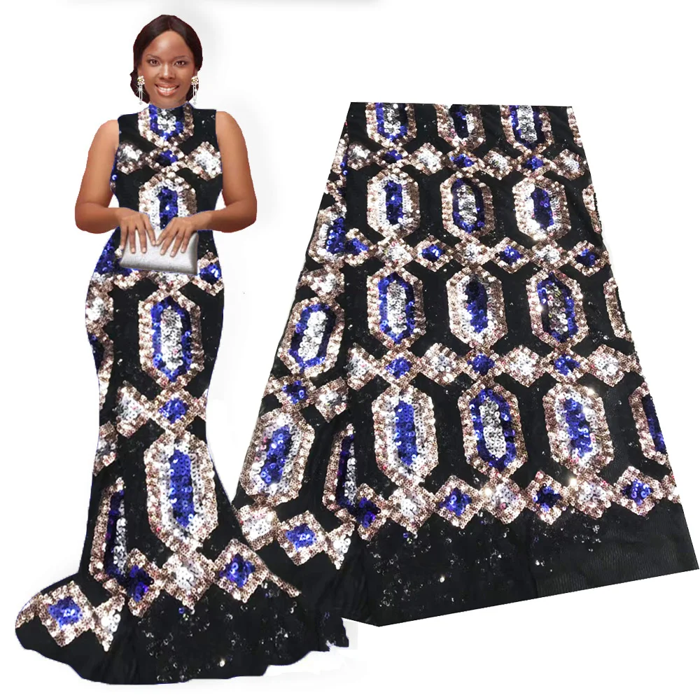 Кружевная ткань в африканском стиле роскошная жемчужная расшитая блестками 5