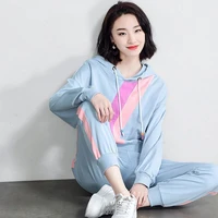 spring autumn womens sports suit new korean fashion loose splicing thin long sleeved coat casual gym sportswear two piece sets