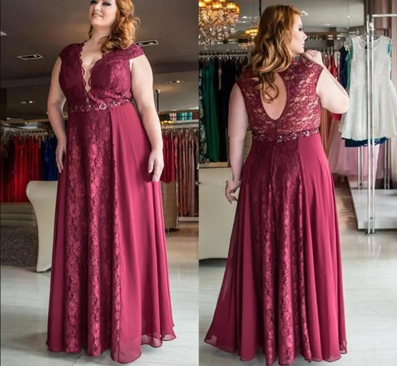 Dark Red Plus Size Formal Mother Of The Bride Dresses Keyhole Back Long Lace Prom Party Customized For Special Occasion | Свадьбы и