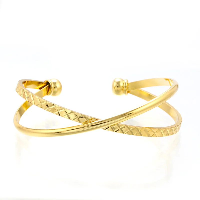 

Cross Double Layer Open Bangle carved Geometric Irregular Opening Jewelry Bangle for Women Girls Party