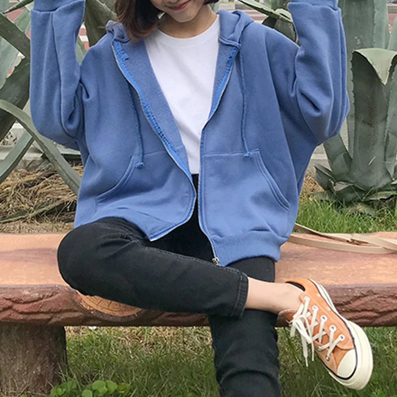 

Women Soild Color Fleece Sweatshirts Autumn Winter Hoodie Coats Warm Zipper Jacket Casual Tops Fashion Female Coat Sweats