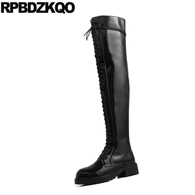 Long Shoes Faux Fur Handmade Patent Leather Black Tall Riding Chunky Equestrian Thigh High Over The Knee Women Boots Winter 2021 | Обувь