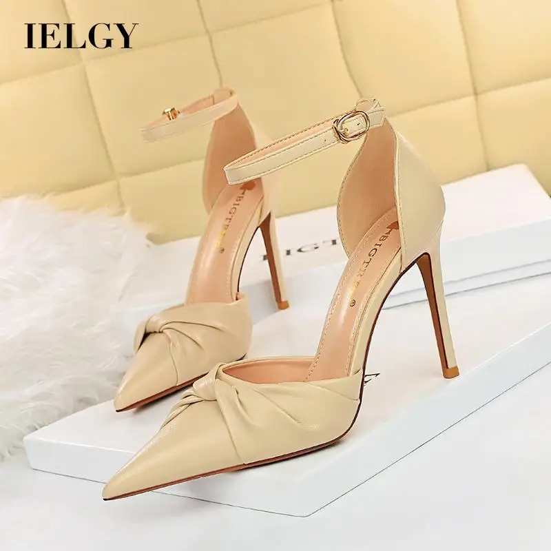 

IELGY Korean fashion hollow high-heeled shoes stiletto high-heeled hollow shallow pointed bow with a word belt