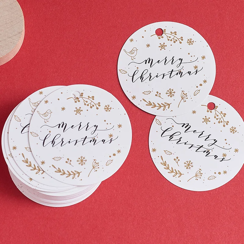 100x рождественские печатные круглые крафт-бумаги вешалки рождественский подарок