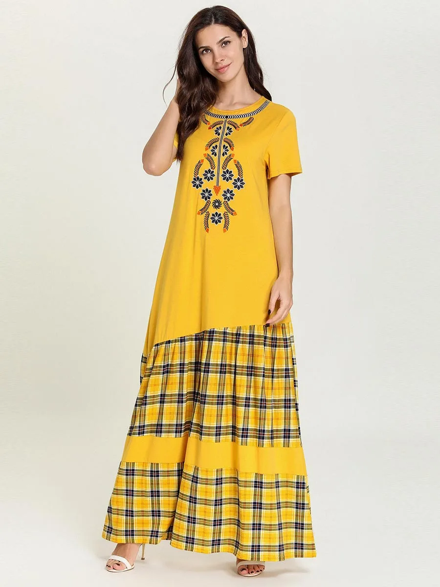 Мусульманское платье с вышивкой и коротким рукавом модное повседневное Caftan Marocain