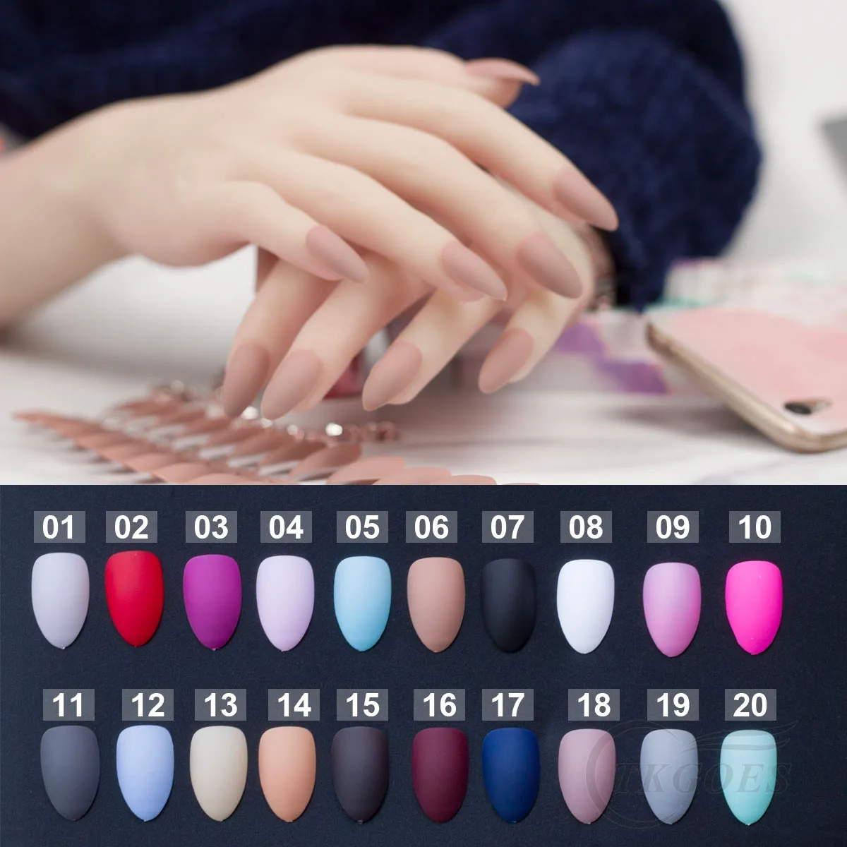 1 Набор Длинные накладные ногти с миндальным лаком матовая отделка мягкая