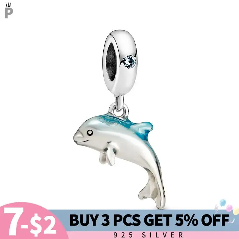 

New 925 Sterling Silver Shimmering Dolphin Dangle Charms Bead Pendant Fit Original Bracelet Necklace Arrival Jewelry DIY Fashion