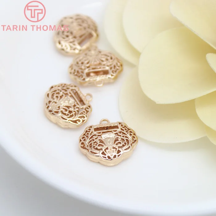 

(1827)4PCS 16x15MM 24K Champagne Gold Color Plated Brass Lucky Lock Charms Pendants High Quality Diy Jewelry Accessories