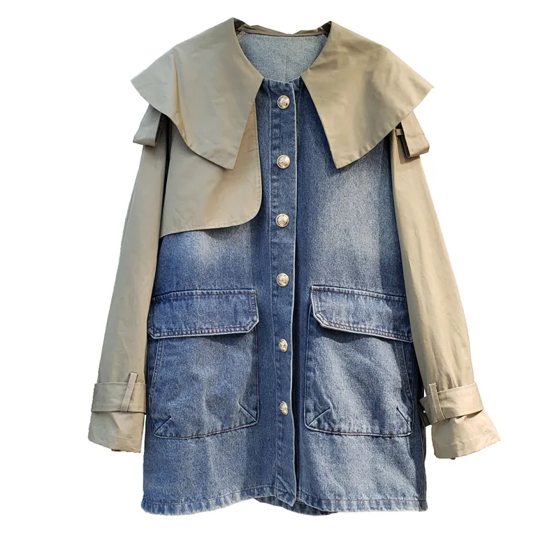 

SuperAen 2021 Осенняя Новая цветная джинсовая куртка с галстуком на талии, длинный Повседневный женский плащ