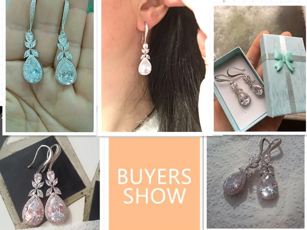 Блестящие серьги подвески ZAKOL с фианитами в виде капли воды женские модные