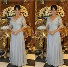 Платье для матери невесты, шифоновое платье с полурукавами и V-образным вырезом, серебристо-серое, 2022