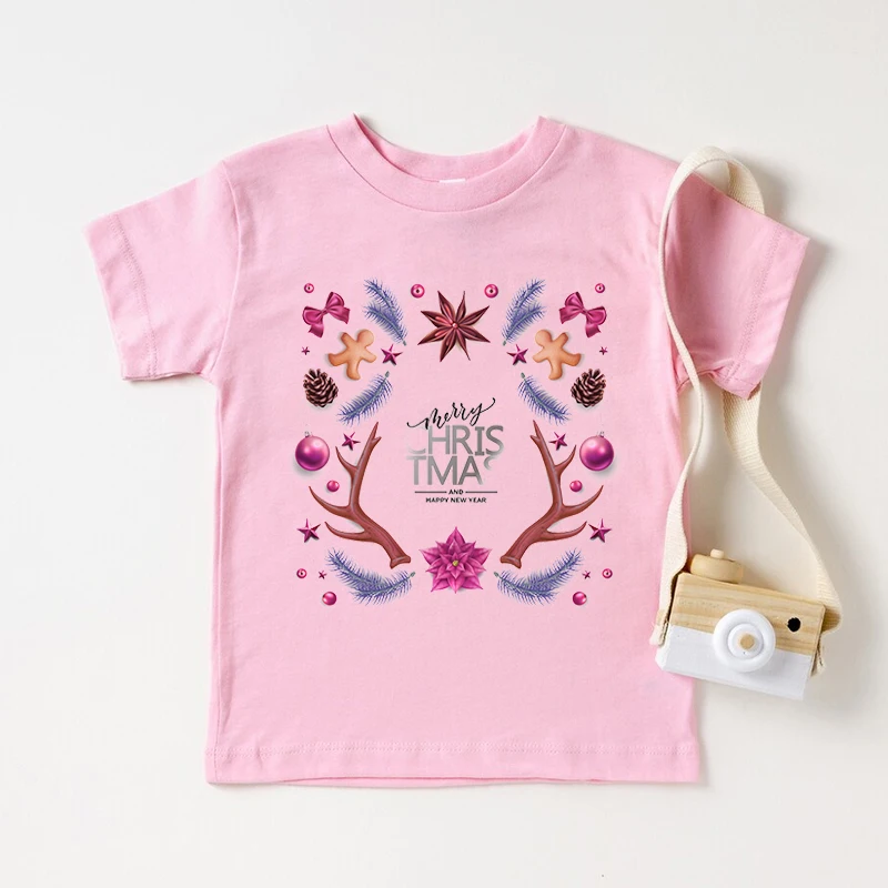 Camiseta divertida de &aacute;rboles de ciervos de Navidad para ni&ntilde;os y ni&ntilde;as, ropa de Navidad, camisetas Harajuku, Top de manga corta 2022-4