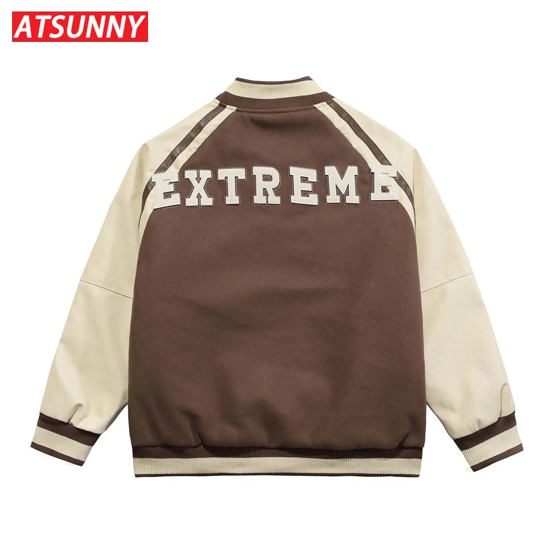 ATSUNNY Retro American Street Parkas Highneck Warm Padded Jacket Color Match Design Padded Coat Autumn and Winter Cotton Clothes