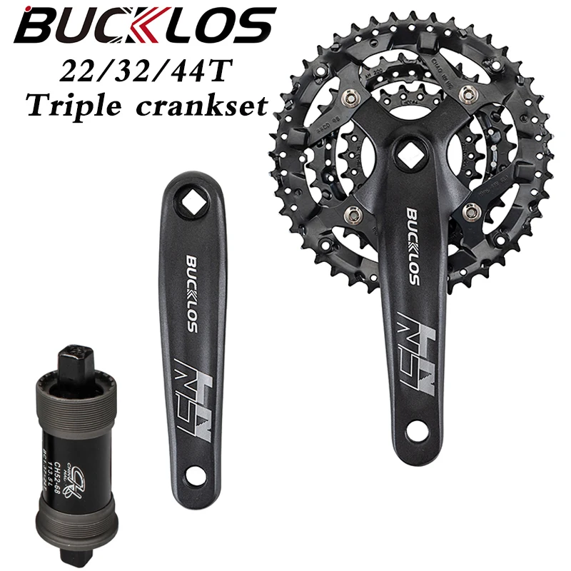 

BUCKLOS 104/64BCD Bicycle Crankset 3*9speed 22-32-44T Bike Chainring Square Hole Crank MTB Triple Crankset 27S Bike Part