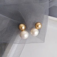 s925 needle big imitation pearl earrings delicate jewelry round golden plating ball earrings short design women jewelry gifts