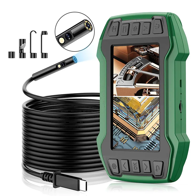 

Single Dual Lens Industrial Endoscope Camera 1080P 4.5" IPS Snake Video Inspection Camera with 8 LED Detachable Semi-Rigid Cable