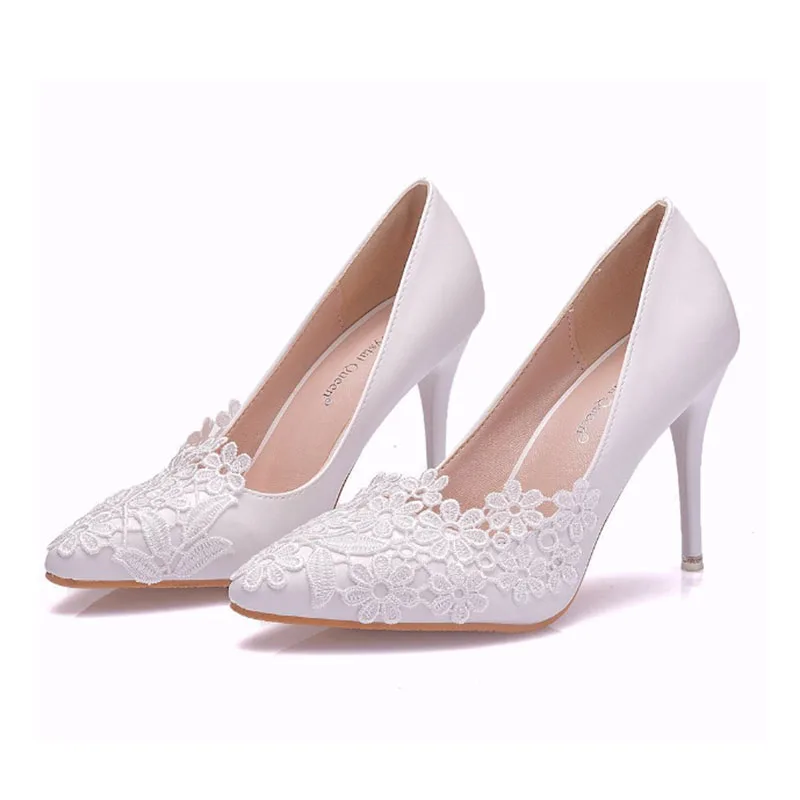 

High heeled shoes wedding shoes bridesmaid shoes banquet shoes lace high-heeled shoes and white high-heeled shoes