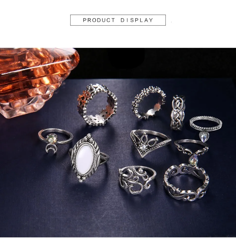 Bague Femme, винтажные кольца для женщин, геометрической формы, в стиле бохо, цветок, кристалл, кольцо на кончик пальца, набор, богемный, миди, ювелирные изделия, серебряный цвет