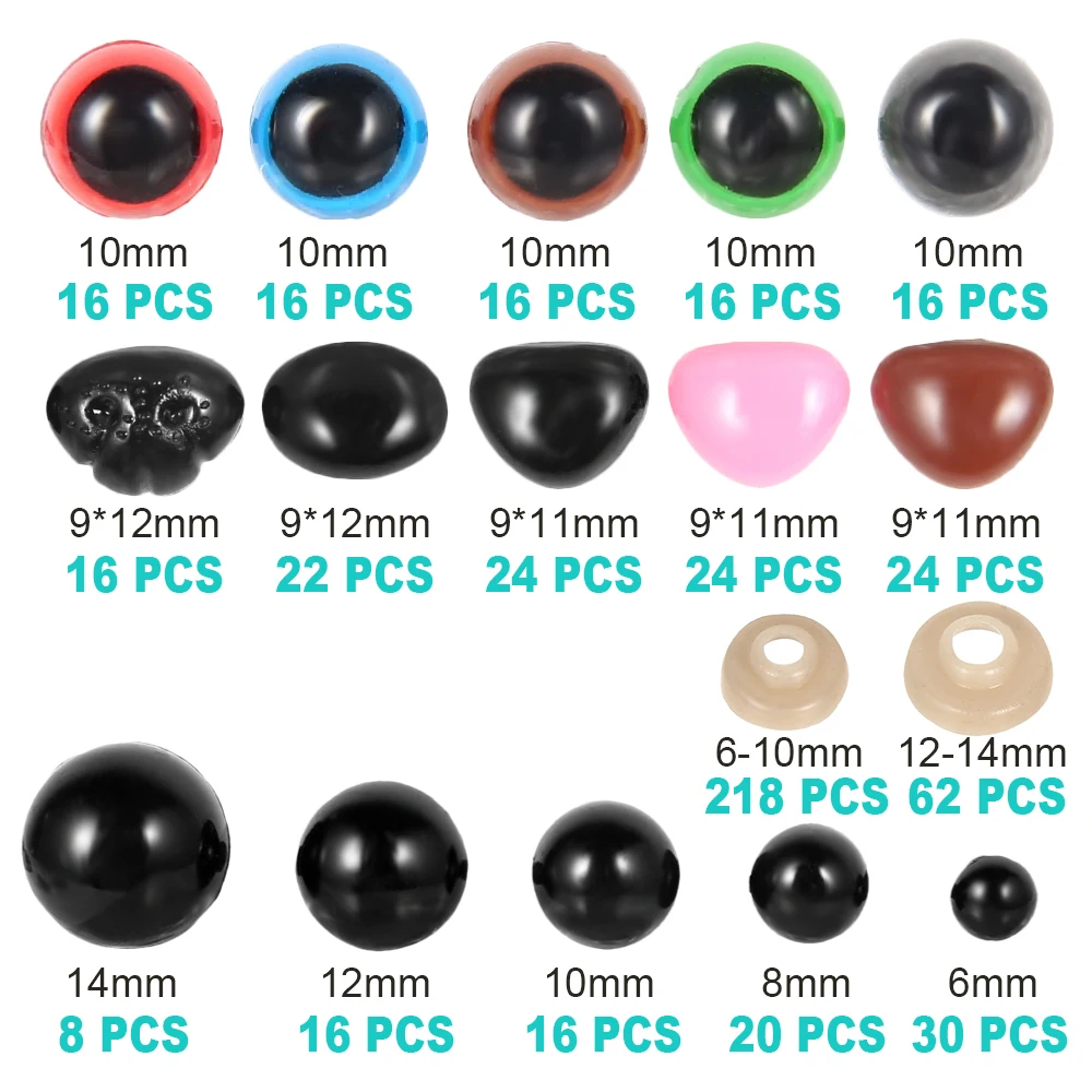 

560PCS 6-14mm Plastic Crafts Safety Eyes For Teddy Bear Doll Eyes With Washers Soft Toy Snap Nose Puppet Doll DIY Accessories