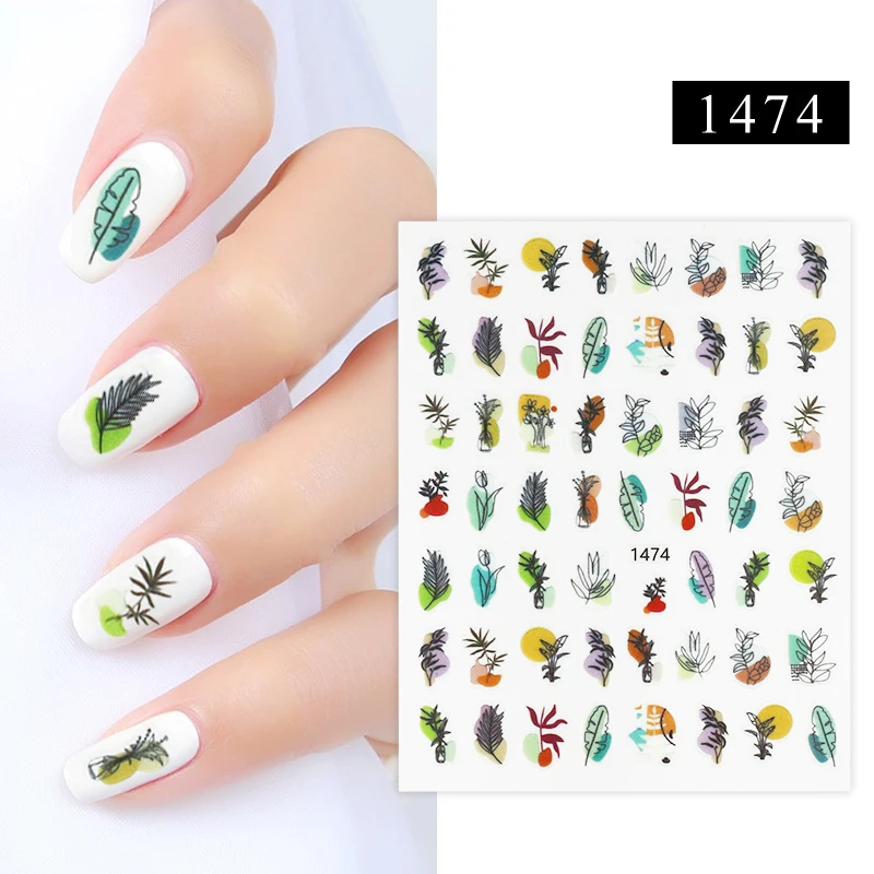 

12 Lady Face Flower Leaves Water Decals Sticker Muti-Pattern Abstract design Sliders for Manicure Summer Nail Art Decoration