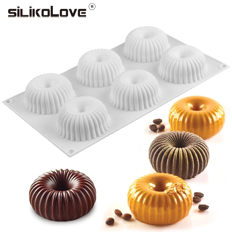 

SILIKOLOVE 6 Cavity Spiral Chiffon Mousse Mold Silicone Mold for DIY Baking Desserts Mould