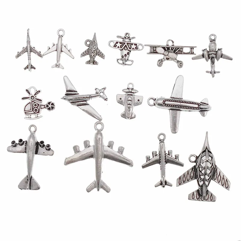 

12pcs Airplane Charms Mix Aircraft Plane Aeroplane Helicopter Necklace Pendant Bracelet Silver Color Alloy Jewelry Accessory