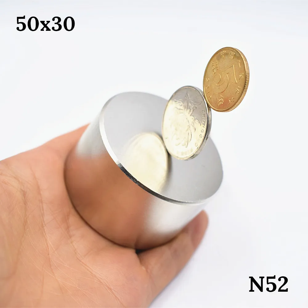 1 шт. неодимовый магнит 50x30 мм супер сильный Круглый редкоземельный NdFeb сильнейший постоянный мощный магнитный D50* 30 мм горячее предложение никель - Цвет: N52