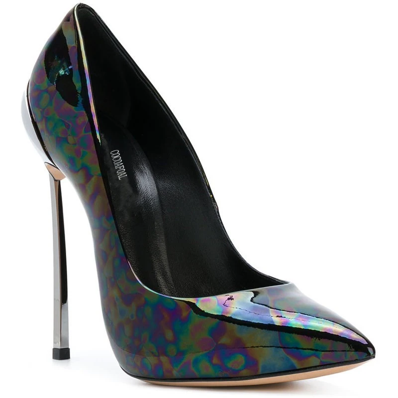 

YECHNE Woman Sexy Valentine Shoes Stiletto Black Plus Size 33 43 High heels Shoes Metals Decoration Punch Shoe Wedding Pumps