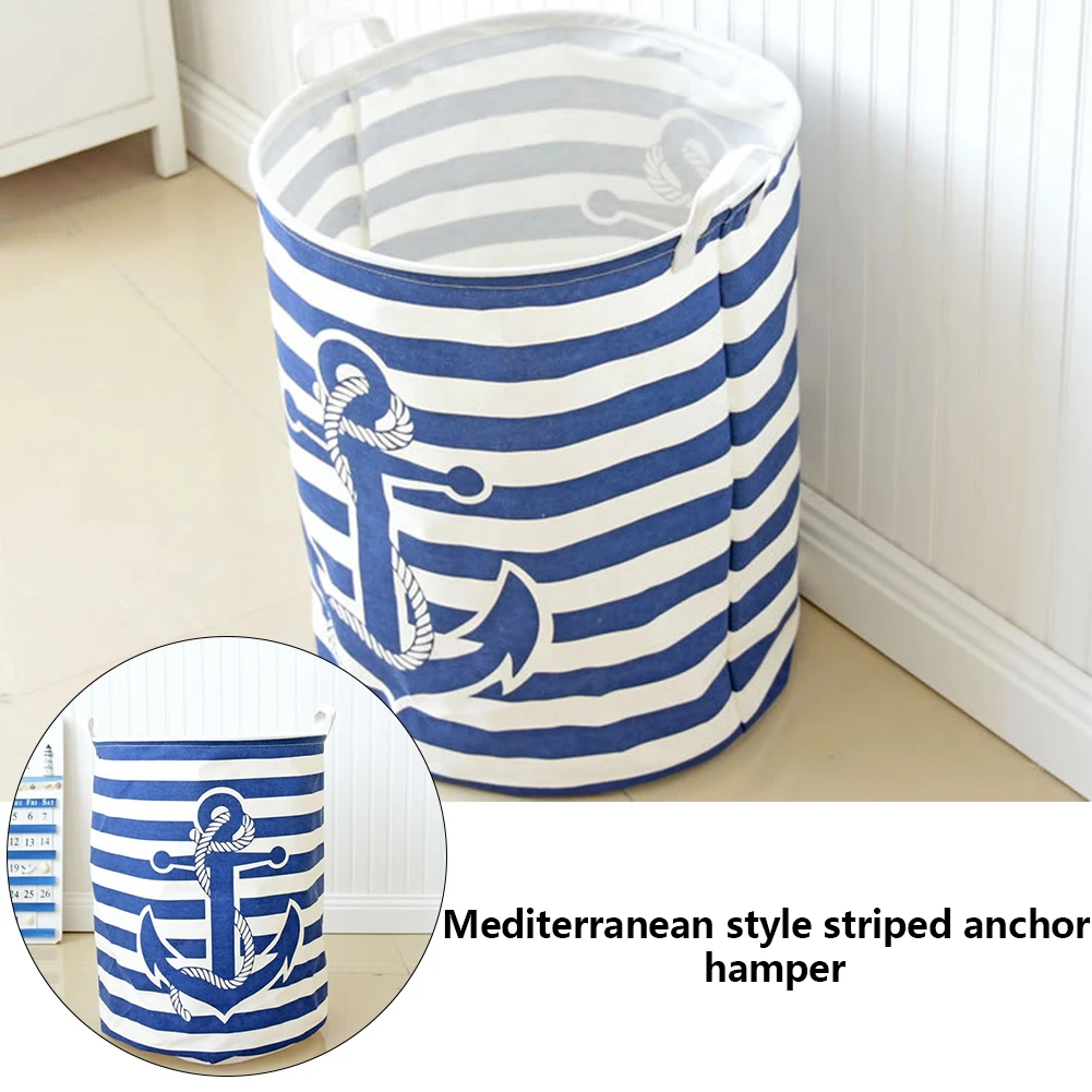 Полосатая корзина для белья с якорем складная хранения одежды украшение