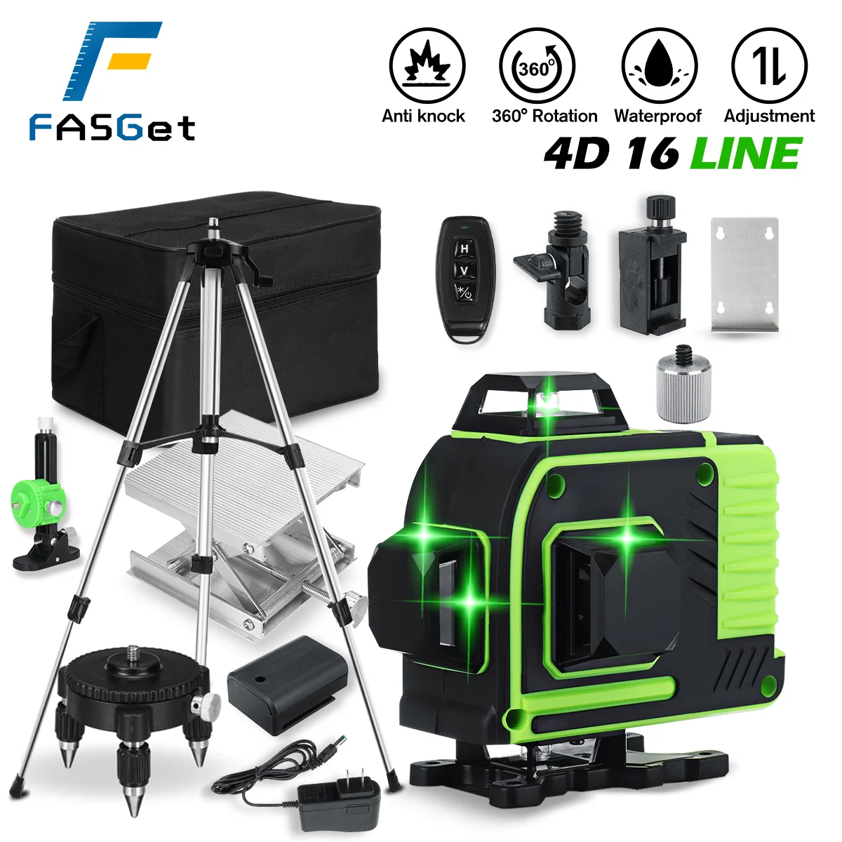 FASGet-16 линия 360 по горизонтали вертикальный крест 4D зеленый светильник лазерный