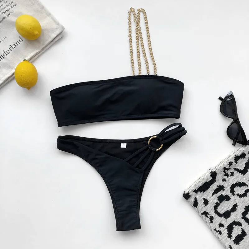 

Sexy Solid Bikini Set Swimwear Women Brazilian Bikinis Low Waist Micro Chain Bathing Suit Swimsuit Beachwear Biquini