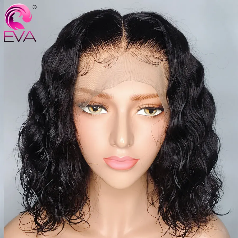 グルーレスフルレース人毛ウィッグ事前摘み取ら生え際ショートフルレースボブかつらエヴァのブラジルの Remy 毛