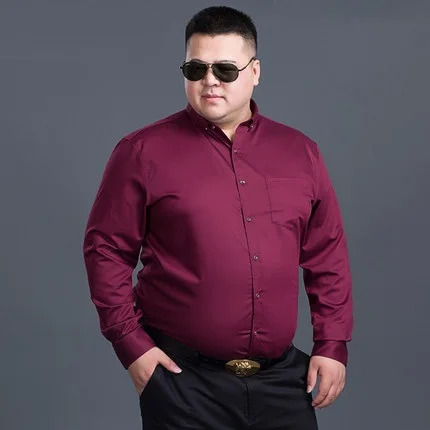WINE RED Зимние мужские фиолетовые рубашки большого размера с длинным рукавом 8XL 10XL осенние нарядные рубашки для свадьбы 9XL 12XL формальная сценическая рубашка 150 кг черная - Цвет: WINE RED