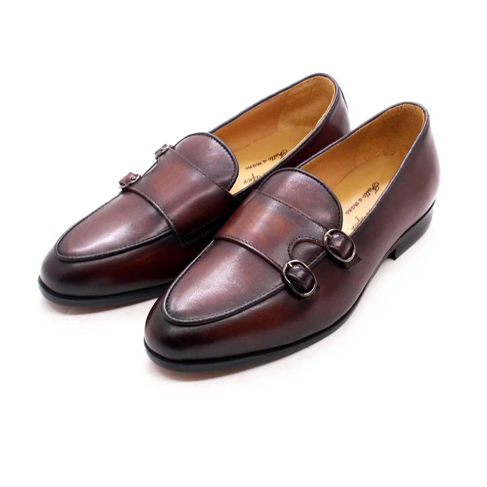 

Luxury Genuine Leather Kids Loafers Shoes for Boys Double Buckle Slip on Design Wedding Party School Children Shoes Size 26-38