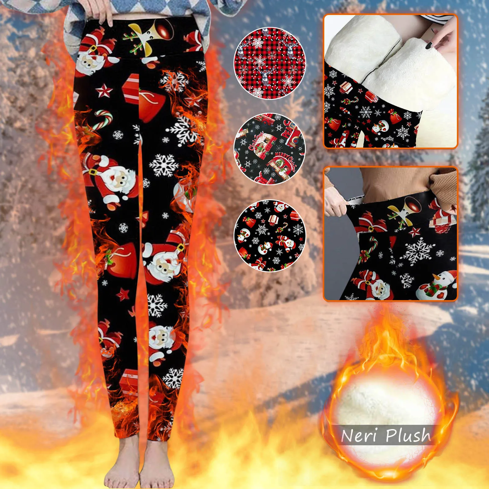 

Женские леггинсы с высокой эластичностью, теплые облегающие брюки с рождественским принтом, зима 2021