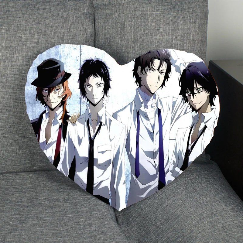 

Bungo Stray Dogs Heart Shape Pillow Cover Custom zipper Pillowcase Just Cover No Core Size 41x36cm,47x42cm Droping Shipping